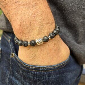Black 8mm Lava Stone Bracelet with Buddha Bead